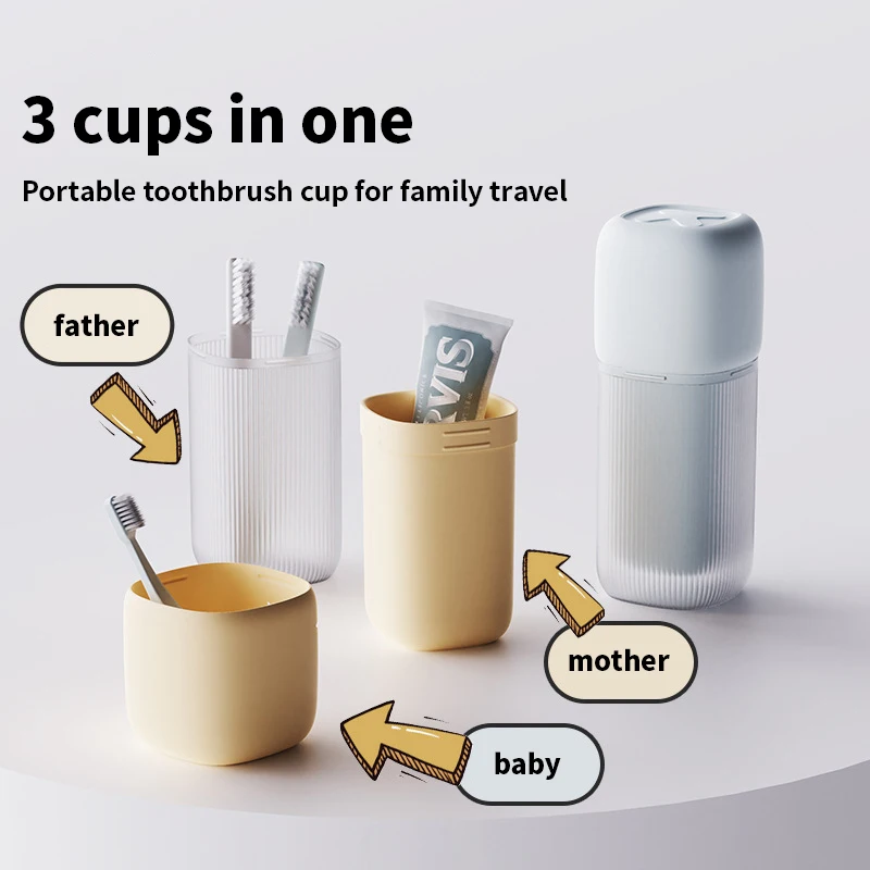 3-in-1 Travel Toothbrush Cup Set |   Portable Family Wash Set for 3, All-in-One Storage Solution