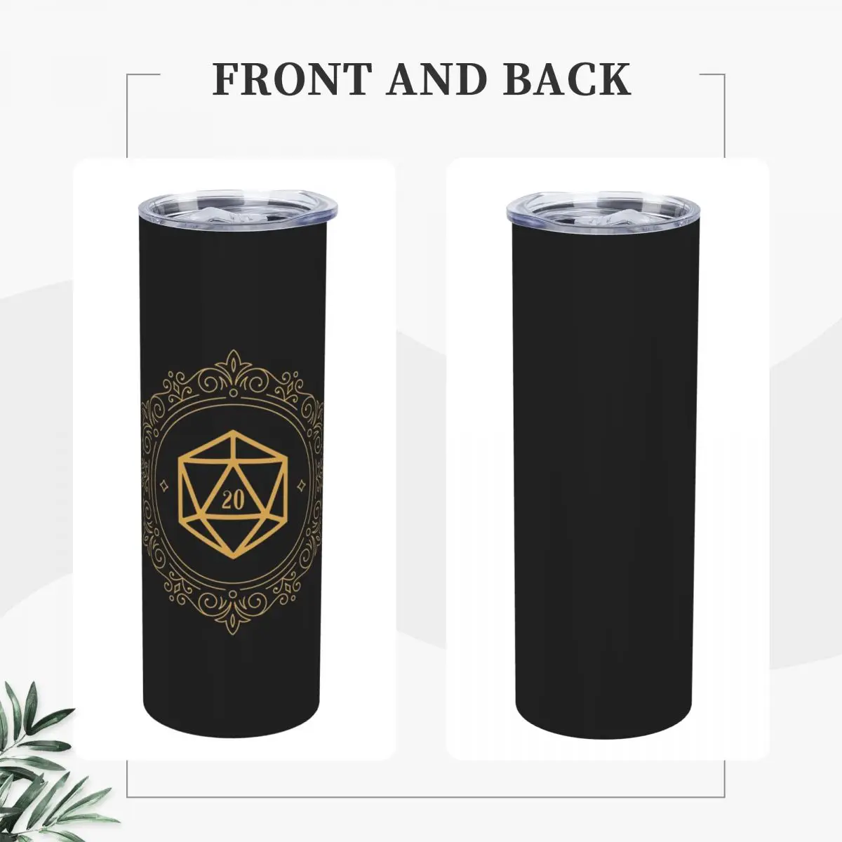 Polyhedral D20 Dice Monogram Bronze Tabletop RPG Stainless Steel Tumbler Insulated Mugs Thermal Cold Cup Straw With Lid 20oz