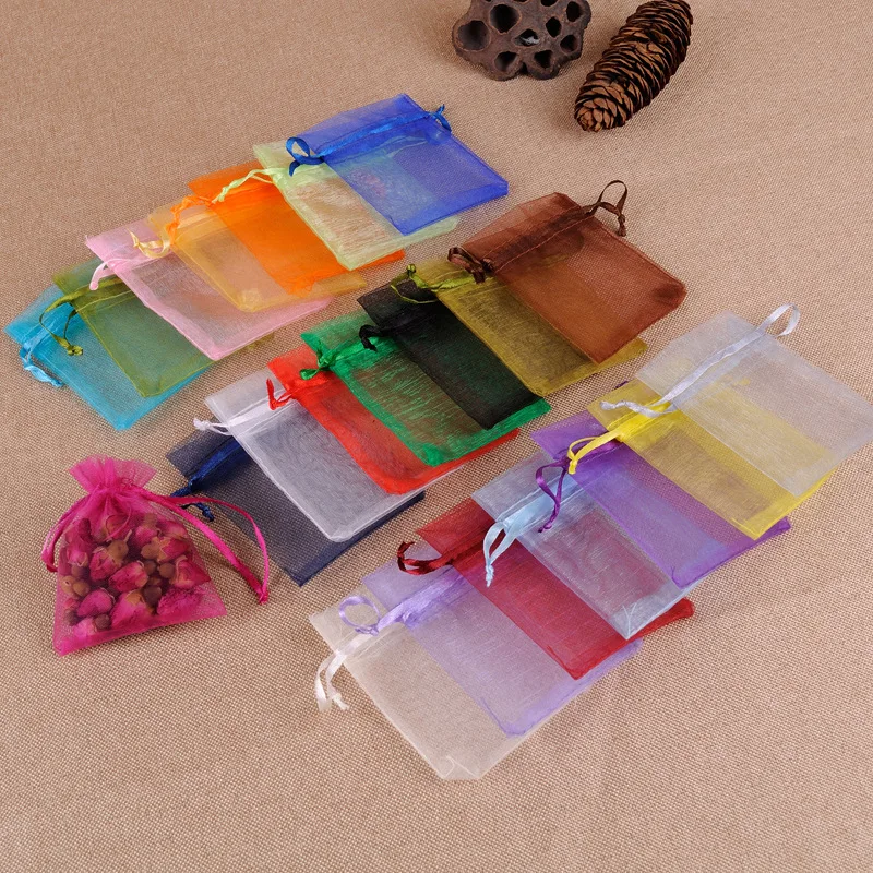 100Pcs/Lot Organza Bag Jewelry 5x7cm Drawstring Packaging Display &  Pouches Wedding Gift Candy