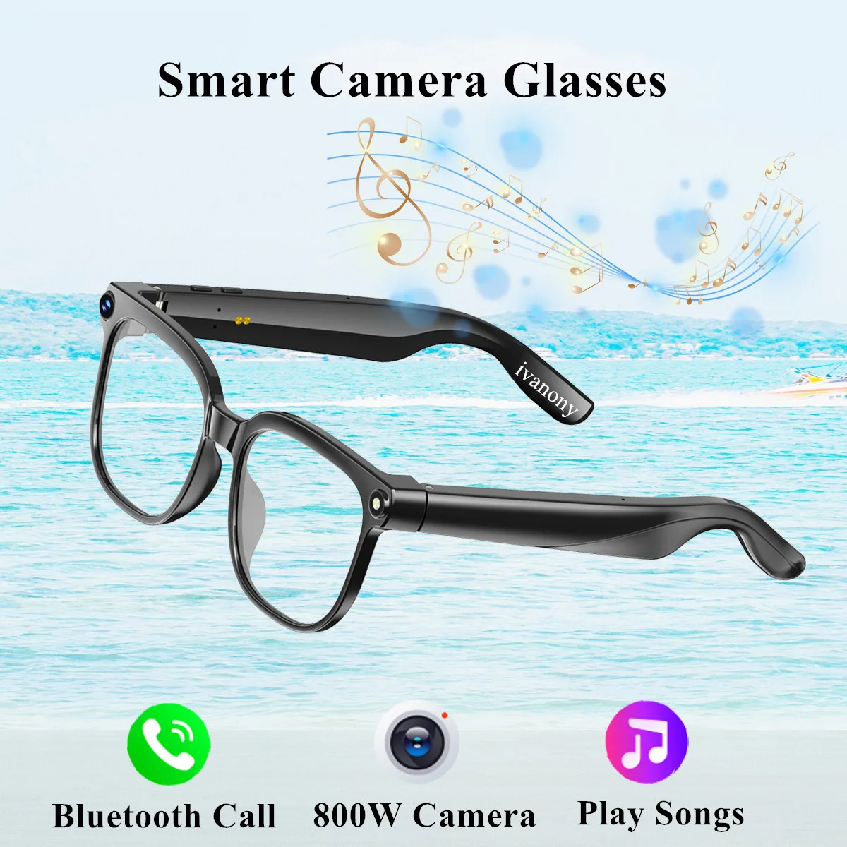 

AI Smart Glasses Bluetooth with Video Camera 8MP 1080P HD Video Shooting Bluetooth Call Music Player 16GB Smart Sunglases