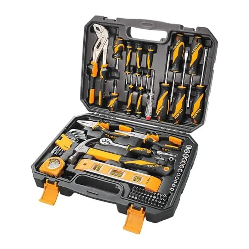 Household Tool Kit 89-Piece Set Screwdrivers Water Pump Pliers Socket Wrench Hex Key Claw Hammer Pliers Mini Spirit Level Tape