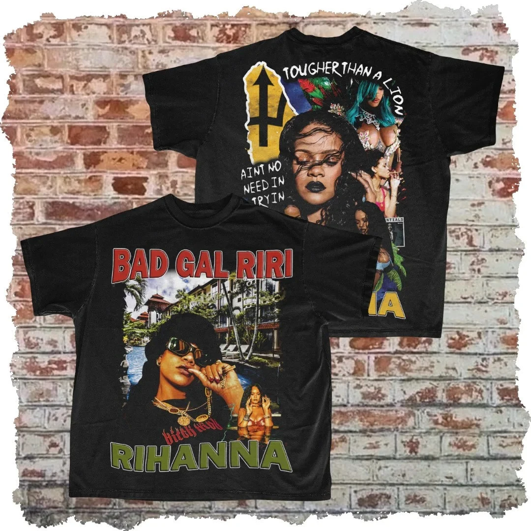 Camiseta de Rihanna con estampado de doble cara, camiseta de rap moderna de Bad Girl RiRi, camiseta de regalo para fans de Rihanna