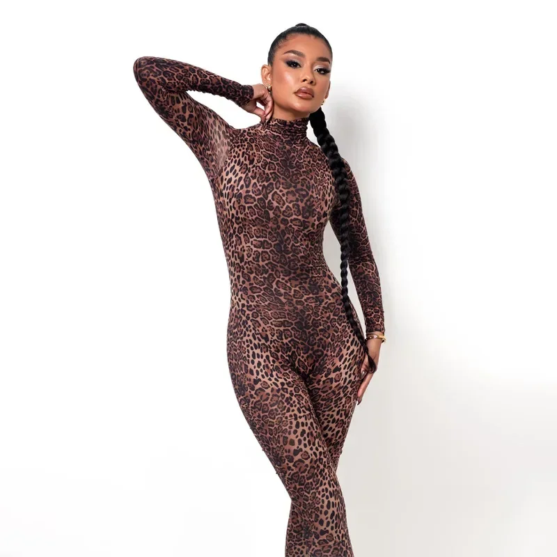 Women's Turtleneck Bodysuit Long-Sleeved Overall Tight-fitting Sports Yoga Gym Fitness Casual Fashion Outware White Jumpsuits