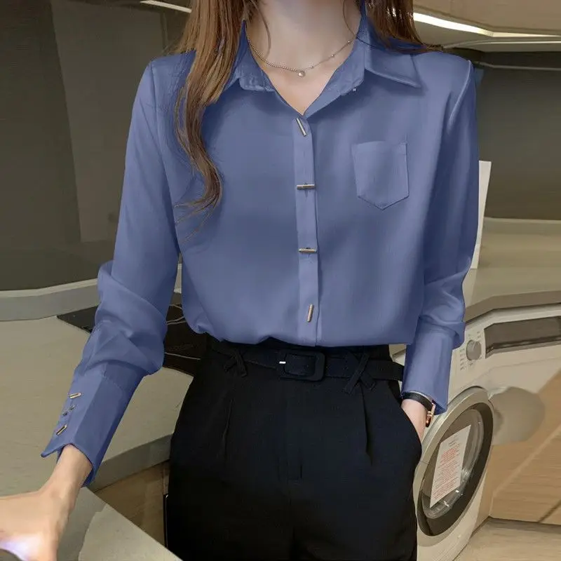 Professional Wear White Shirt for Women\'s Spring Autumn 2024 New Workplace Temperament Long Sleeves Chiffon Shirt Trendy Top