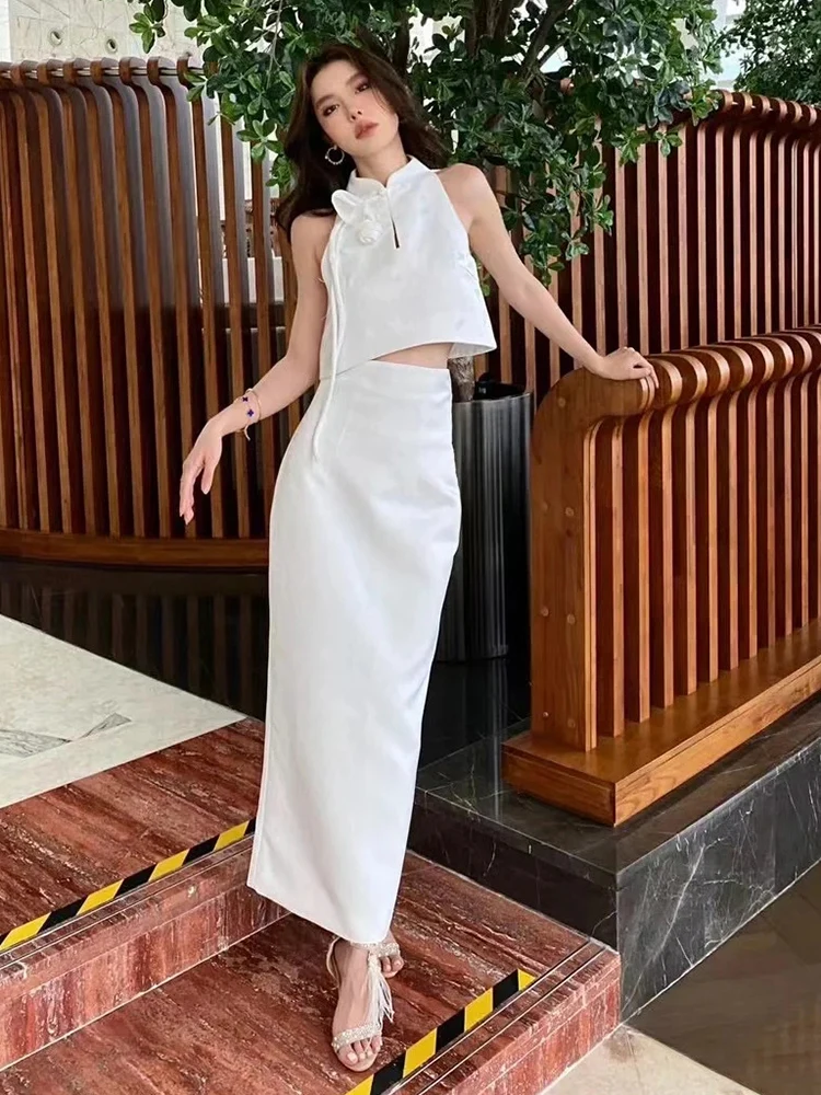 

New Chinese Sle White Engagement Dr Ne Hanging Long Evening Gown Women's Wedding Dr Suit Drinking Ceremony