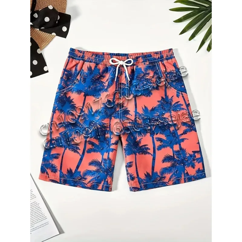 

Kids 3D Coconut Tree Print Shorts Summer Elastic Waist Drawstring Beach Swim Sports Short Pants for Boys Children's Clothing