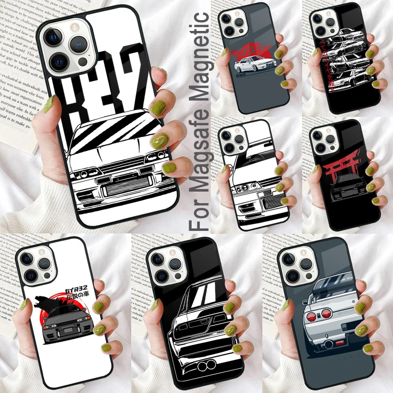 Skyline GTR R32 Magnetic Soft Phone Case for iPhone 16 Promax 15 Pro 13 14 Plus 11 12 Mini MagSafe Coque