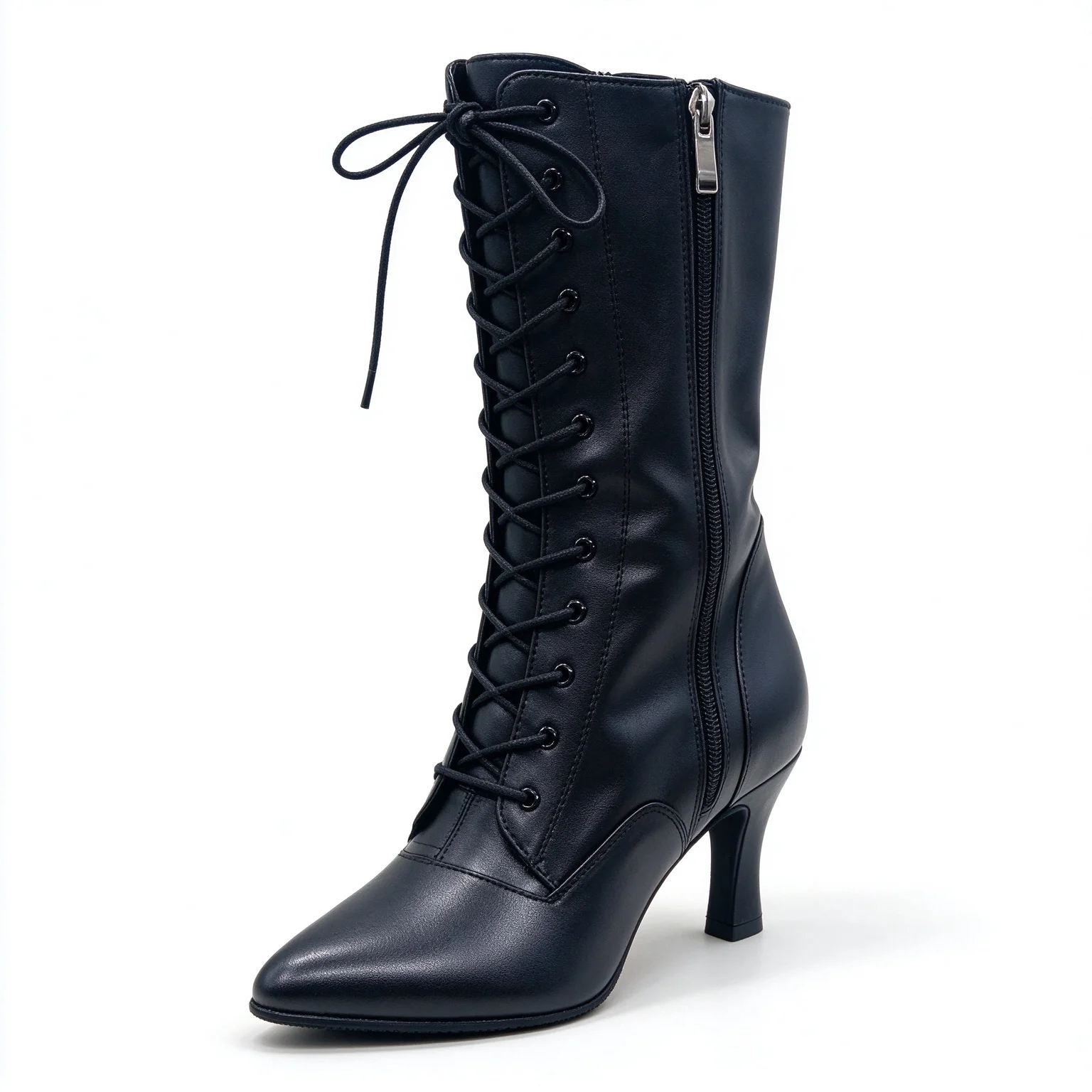 Evk Women's Mid Calf Dance Boots Footwear 7cm Latin Salsa Ballroom Dance Heel Shoes Suede Sole Dance Boots Black Dance Footwear