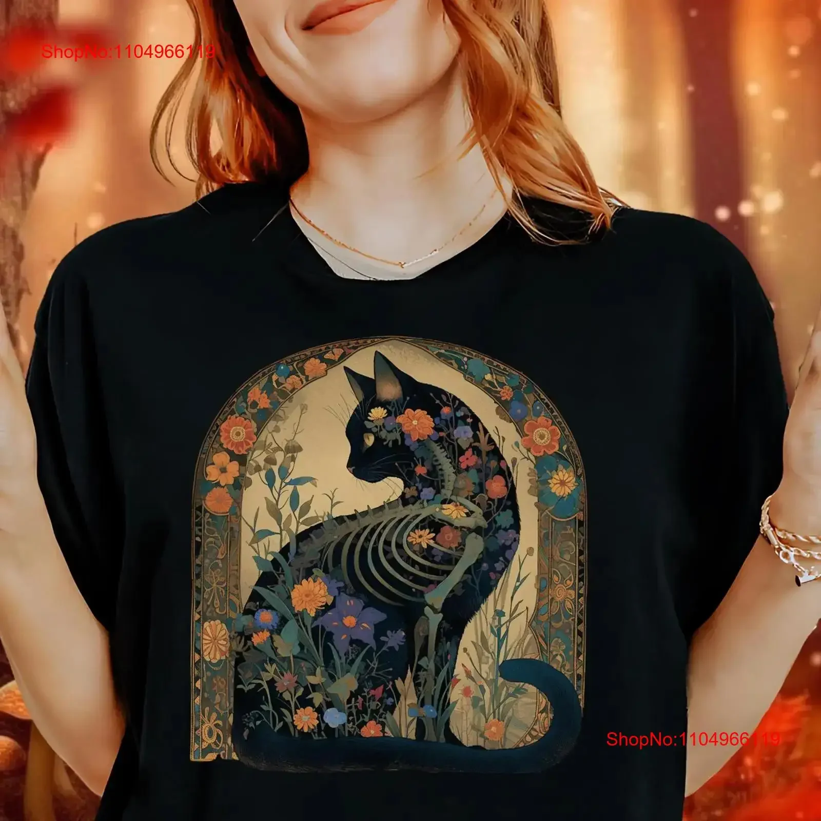

Cat Skeleton T Shirt Witchy Floral for Lovers Dark Aesthetic s Goblincore Clothing Mall Goth Cottagecore Alt Apparel vintage