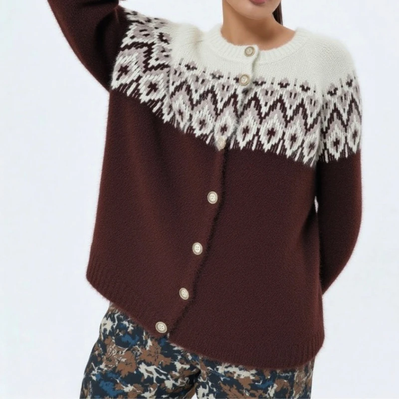 

European and American Sweaters Women's Cardigans Retro Jacquard 2025 Autumn and Winter New Literary Loose Knitted Jackets