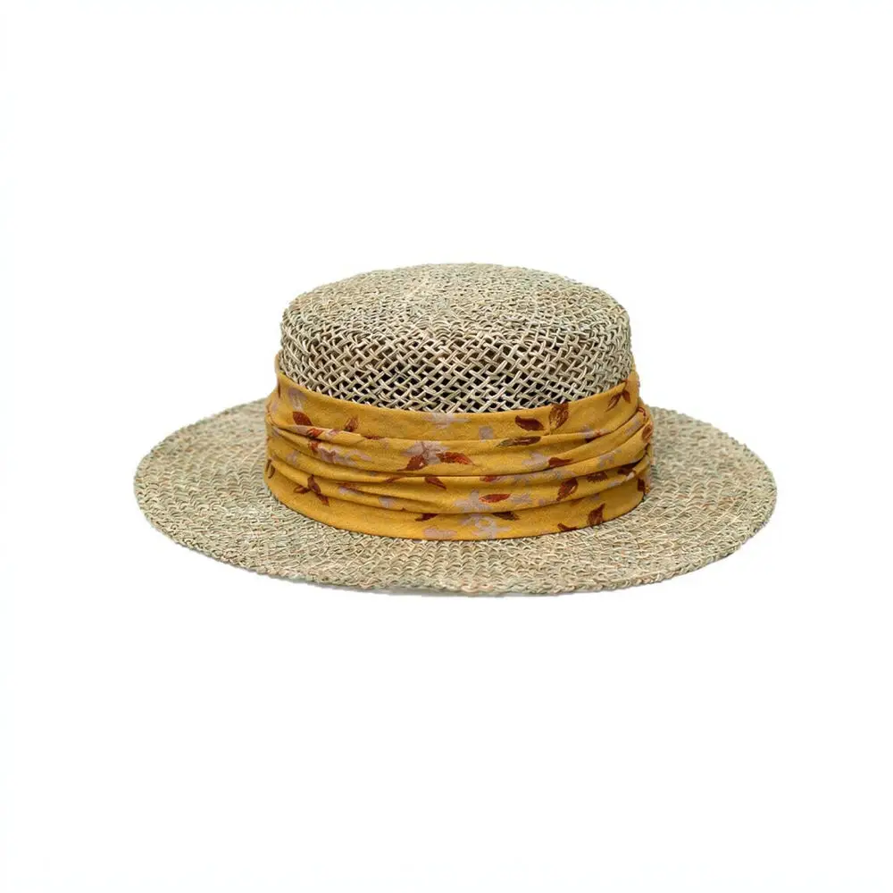 Handmade Straw Jazz Hat For Guanyi Crafts British Style Flat Top Fedora Unisex Summer Breathable Sunshade Travel Cap