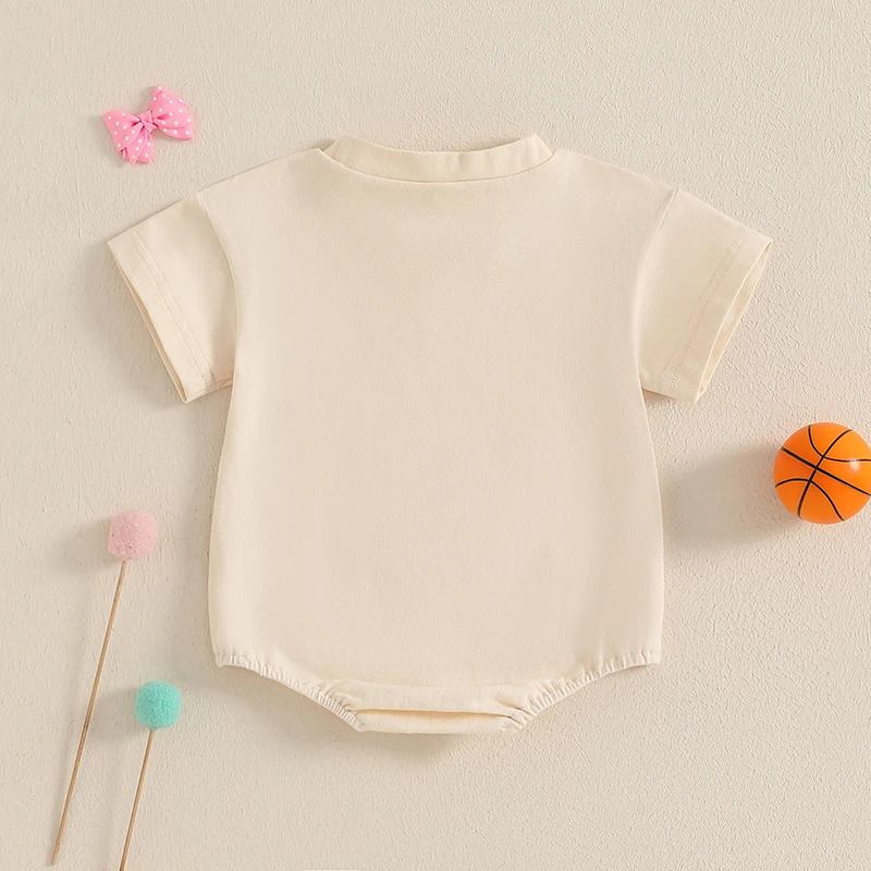 Adorable Baby Girls Rompers with Cute Bow and Basketball Hoop Print Round Neck Short Sleeve Infant Bodysuits Jumpsuits for