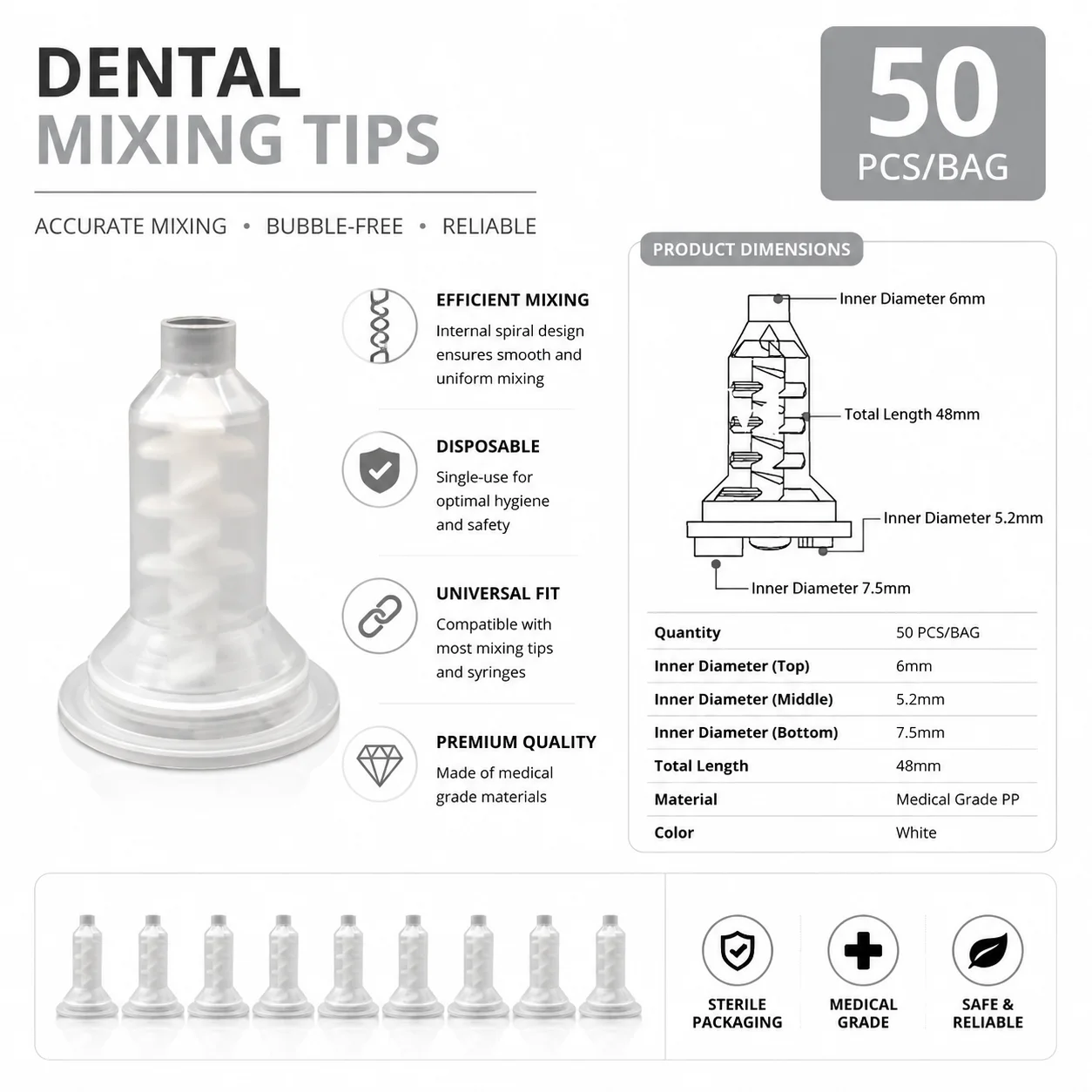 50/100 Stück Dental-Mischspitzen Einweg-Mixer 1:1 Gelbe Mischspitzen Einweg-Zahnmedizin-Mischspülungen Mischrohr