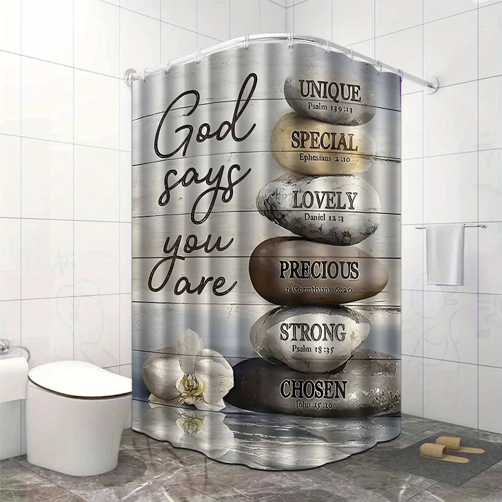 Inspirational Bible Verse Shower Curtain God Says You Are Unique Special Precious Waterproof Fabric Religious Bathroom Decor