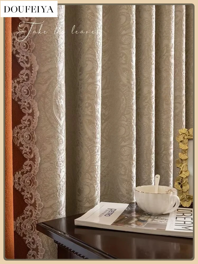 

French Lace Luxury Curtains for Living Room Dining Bedroom Cortinas Embossed Beige Balcony Window Blackout Room Rideau 커튼 шторы