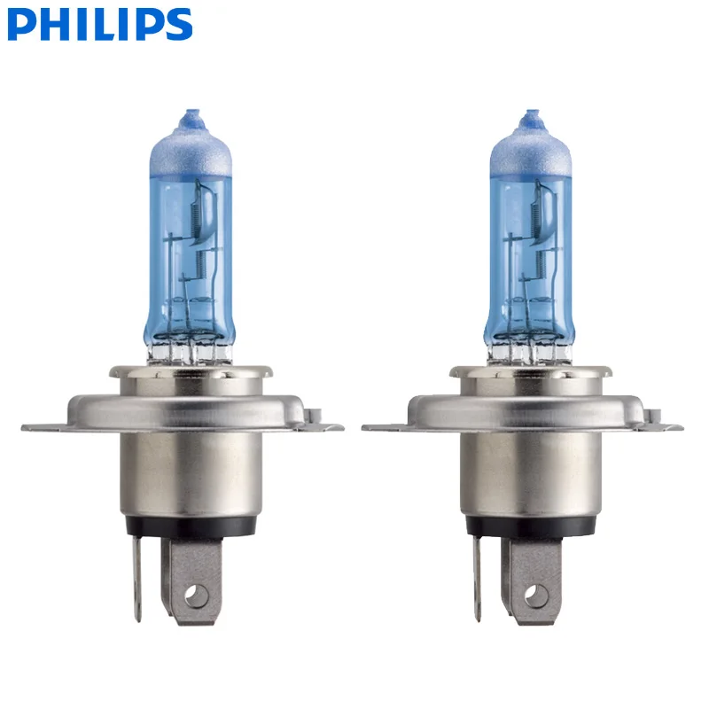 Philips H4 BlueVision Ultra Car Halogen Head Lamps 9003 HB2 4000K Xenon White Light 12V 60/55W P43t ECE High Low Beam 12342BVUS2