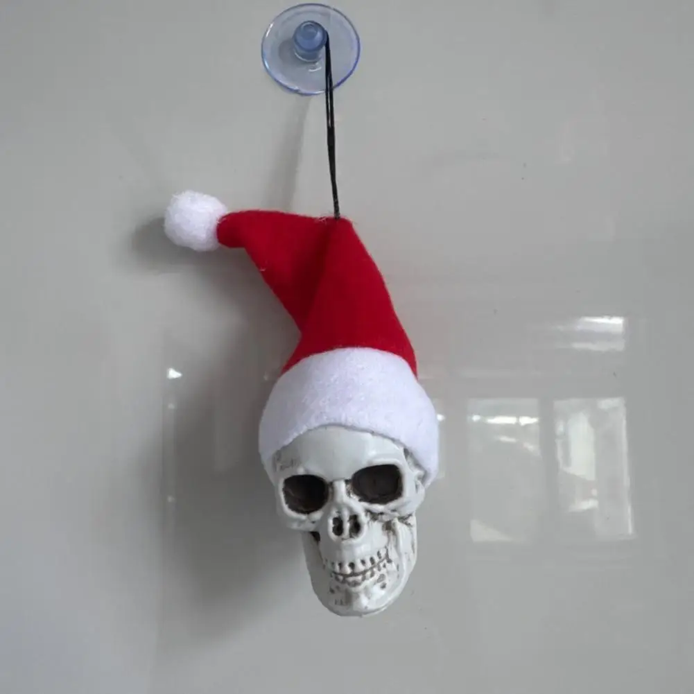 Mini Plastic Skeletons Hanging Skull Ornaments Halloween Skull Santa Hat Ornaments for Xmas Tree Decor Small Plastic for Holiday