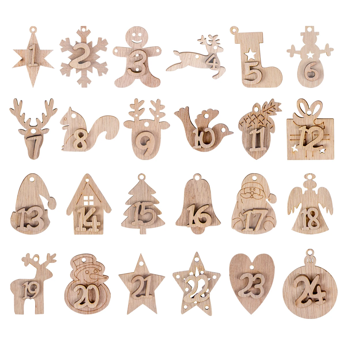 1-24 Numbers Christmas Advent Calendar Countdown Wooden Pendant Xmas Tree Number Hanging Ornament Gift Tag Christmas Party Decor