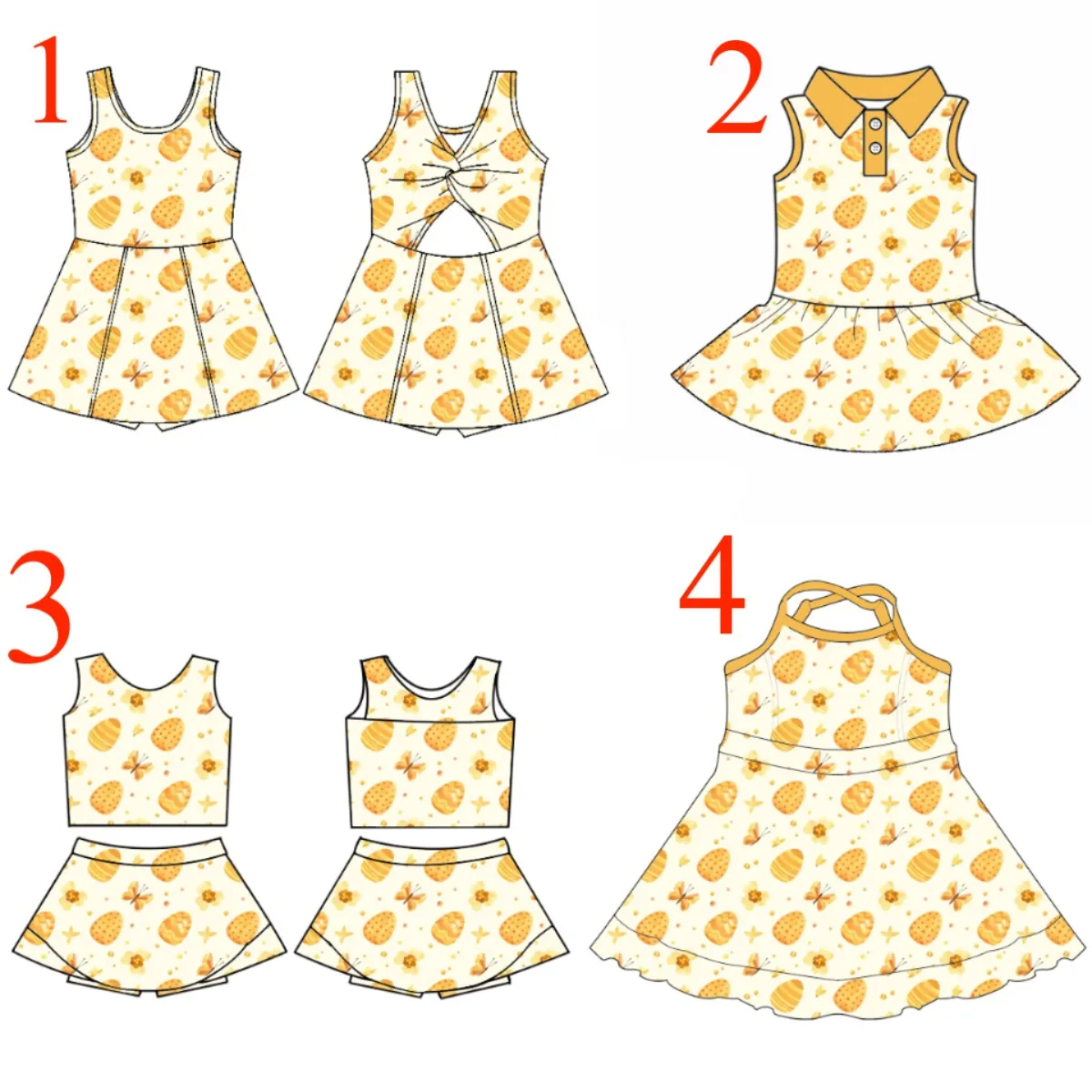 

Yellow series Easter-themed set camisole top with short skirt and safety shorts for girls egg print 4 types of milk silk fabric
