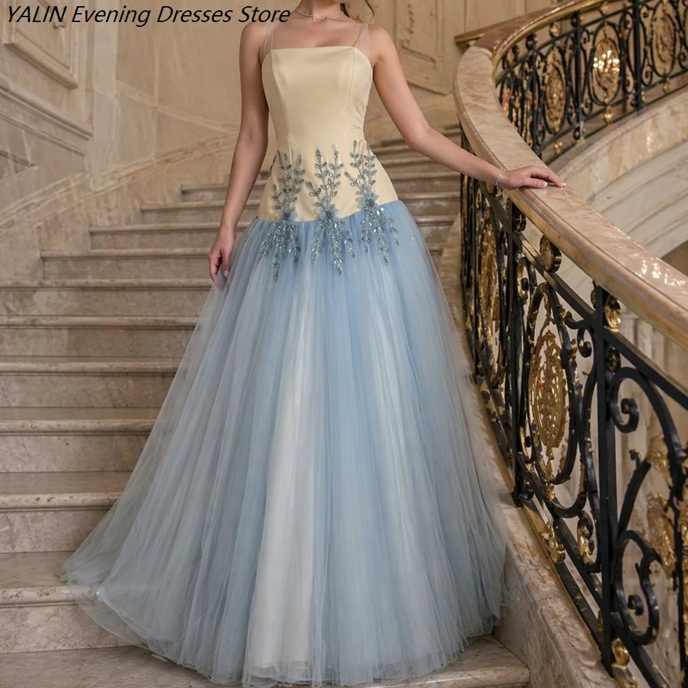 

Women's A-line Evening Dresses Floor-length Spaghetti Strap Sleeveless Prom Dresses Fashion Crystal Flowers Customized Gowns