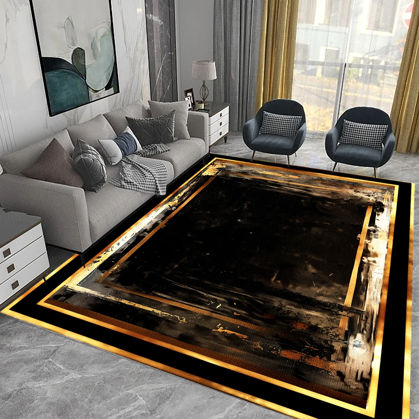 Black Gold Abstract Carpets Living Room European Retro Decor Rug Hall Sofa Area Rugs Anti-slip Washable Home Floor Mat ковер 카페트