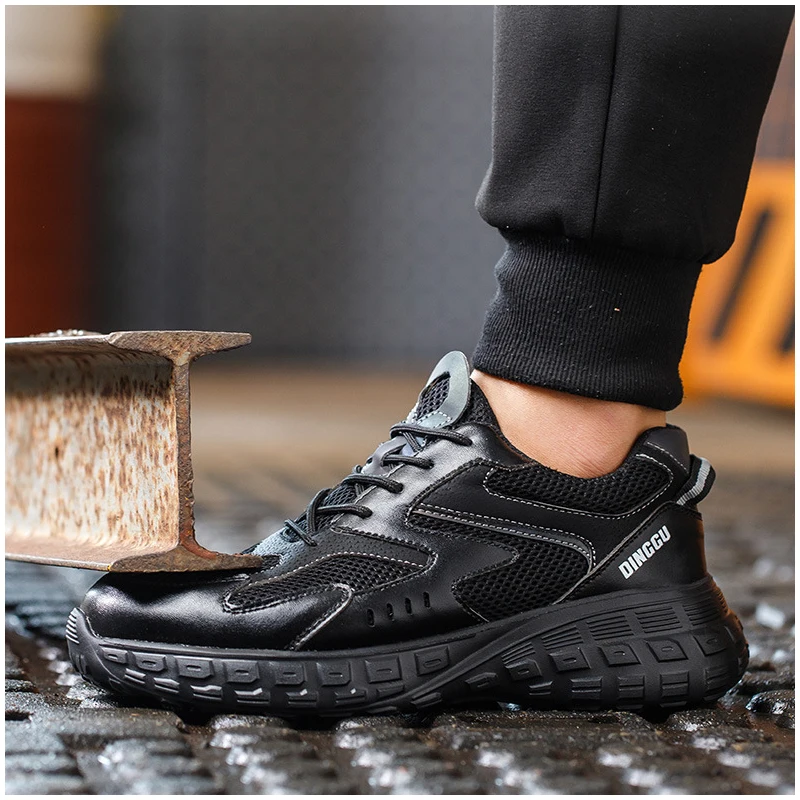 mens fashion steel toe caps work shoes summer breathable worker safety boots tooling security sneakers protective footwear male