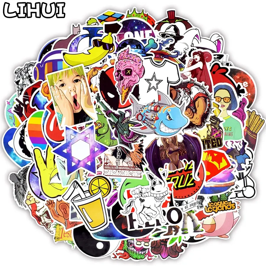 150-500 PCS Mixed Random Stickers Graffiti Funny Anime Waterproof Rock Cool JDM Brand Sticker for Laptop Skateboard Suitcase Car