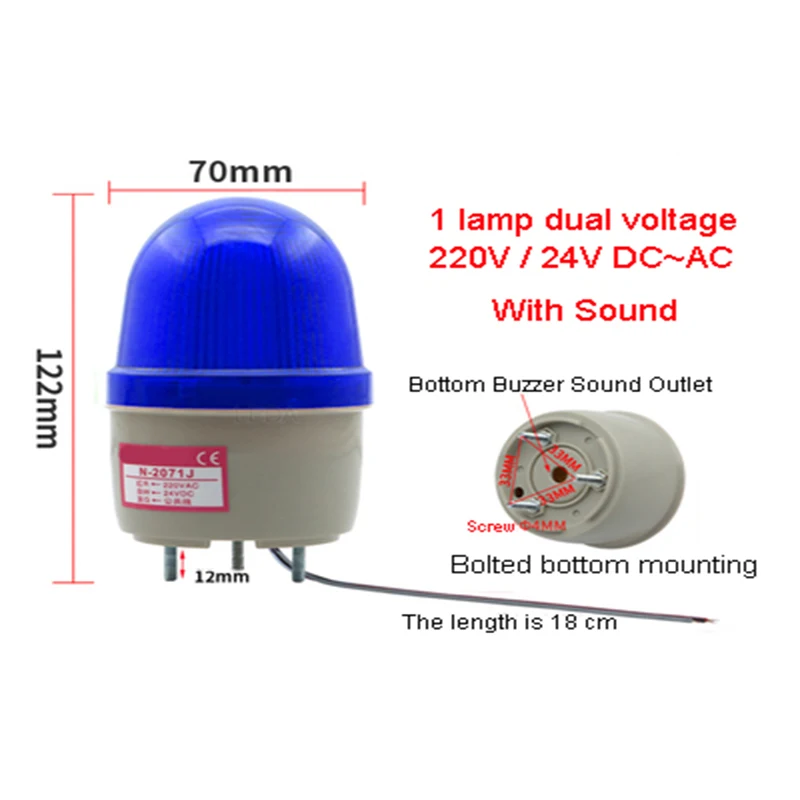 Luzes de advertência conduzidas sem som, lâmpada de alarme sadia, instalação do parafuso, vermelho, amarelo, verde, azul, N-2071, 1Pc