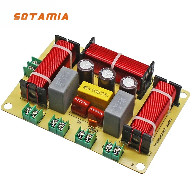 SOTAMIA HIFI 고출력 전문 스피커 분배기, 하나의 높음, 하나의 중간, 두 개의 낮음, 4방향 홈 오디오 및 비디오 오디오 분배기