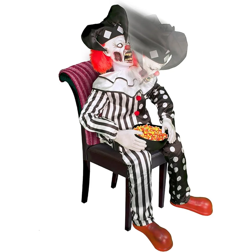 Halloween Animatronic Hartley Sitting Scare Clown Motion-Activated Talking Jump- Halloween Party Prank Decoration Halloween Prop