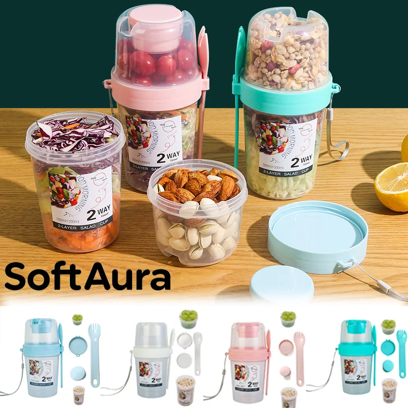 SoftAura Breakfast On The Go Cups Salad Cup To Go Yogurt Overnight Oats Snack Parfait Containers Dressing Holder 2026 New
