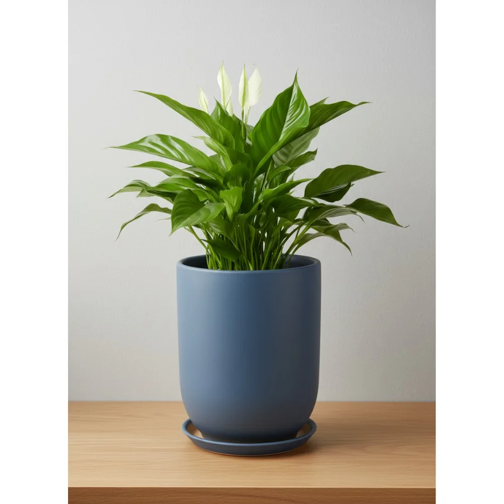 

8 Inch Ceramic Plant Pot with Drainage Hole & Saucer - Indoor Outdoor Large Flower Planter for Home Garden Decor Gray