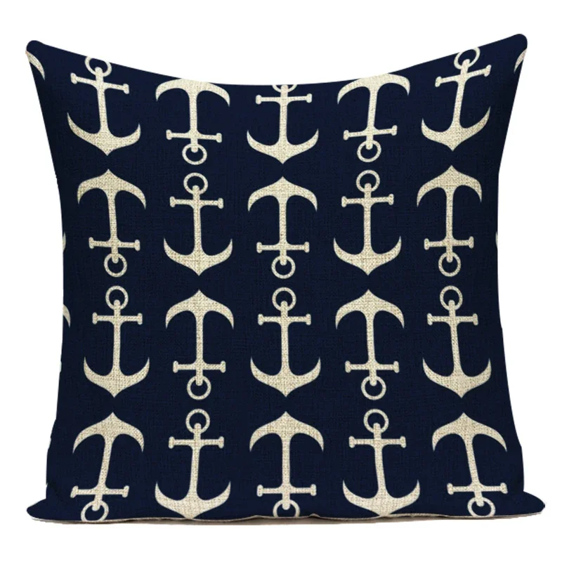 Home Decor Pillow Cover Sea Blue Anchor Pillow Case  Pillow Case Sofa Square Sofa Car Marine Ship Lighthouse Cushion Cover