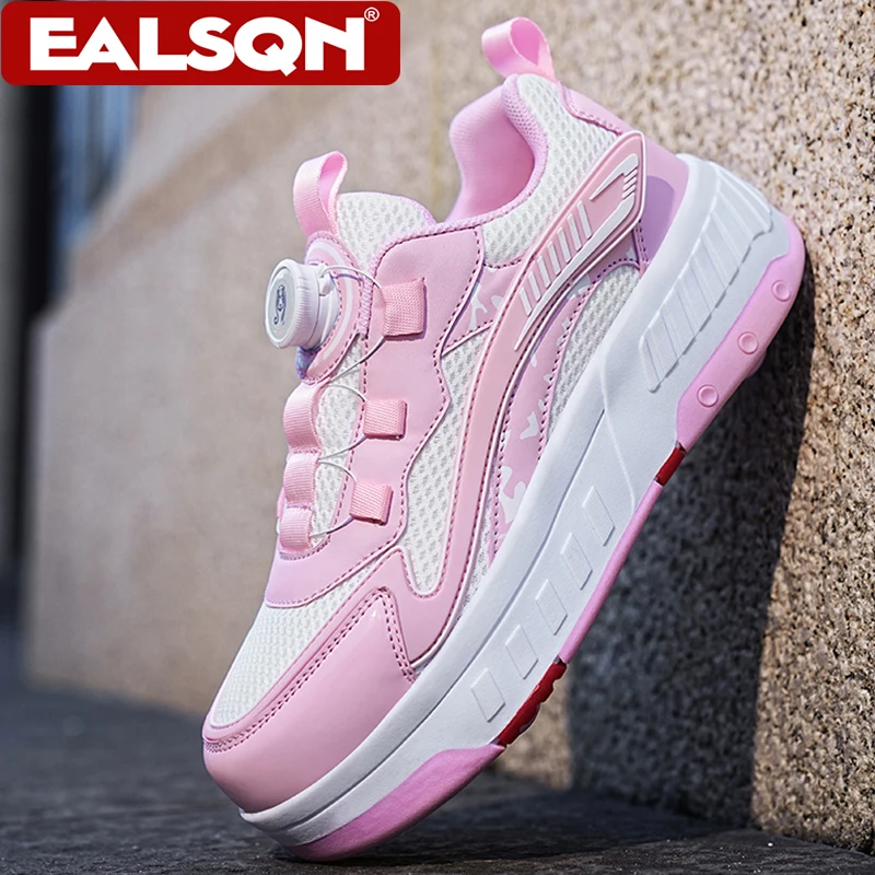 Children's Girls 4-Wheels Roller Skates Shoes Breathable Mesh Sneakers for Kids Boys Outdoor Sport Running Size 30-40