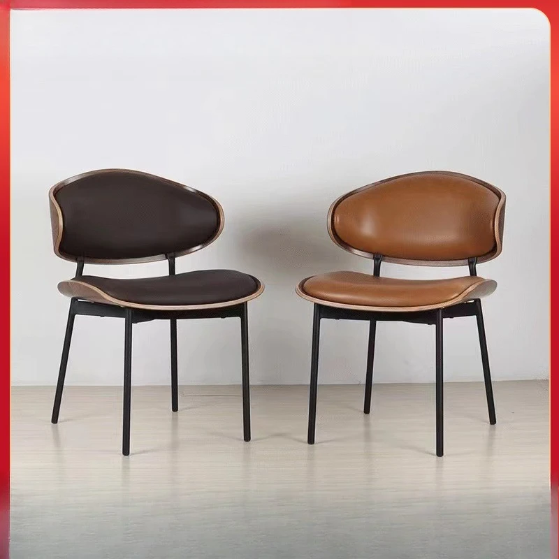 Designer Dining Chair Leather Soft Bag Log Modern Bending Wood Cafe Meeting Guests Negotiation Chair Comfortable