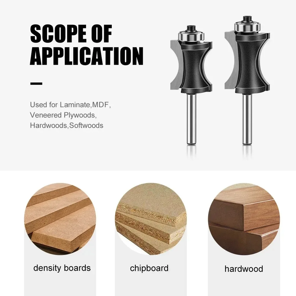 6 мм, 12 мм, 1/4 дюйма, 1/2 дюйма, полукруглые биты с хвостовиком, выпуклые кромковые биты для деревянной концевой фрезы, деревообрабатывающий инструмент, фреза промышленного класса