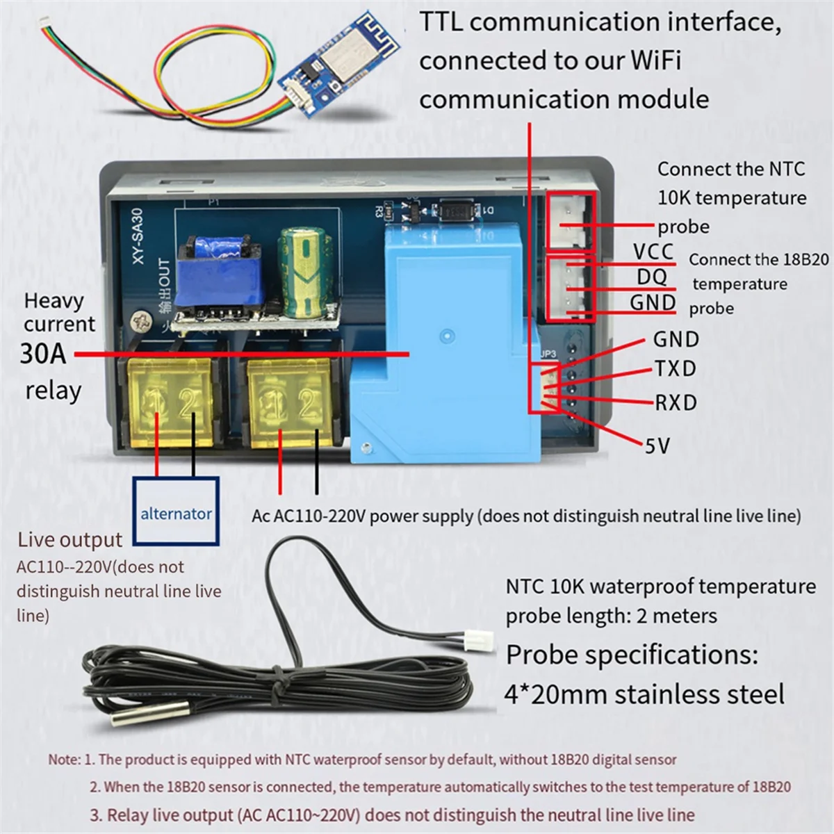 X59A_SA30W 30A Termostato WIFI Controlador de temperatura Termostato de pantalla