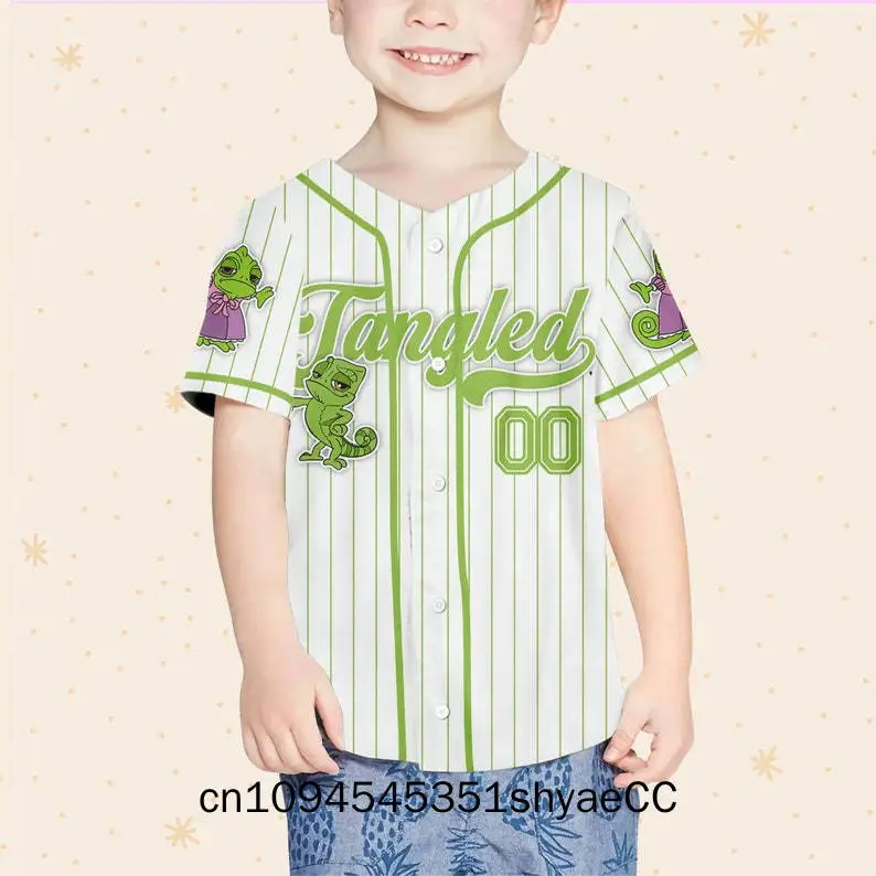 Custom Disney Tangled Pascal Simple Stripe, Custom Name Disney Kid Adult Youth Baseball Jersey Outfit, Disneyland Princess Chara