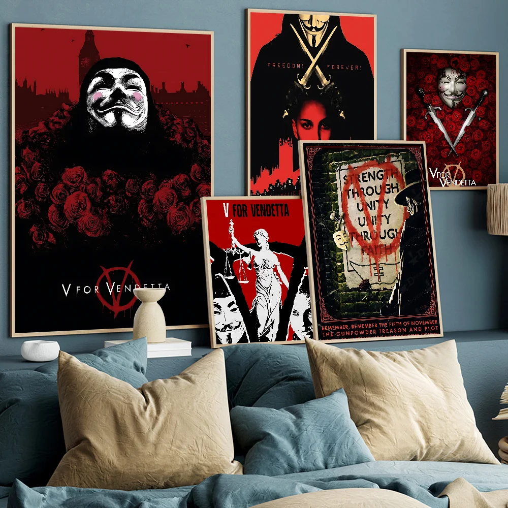 

Classic Movie V For V-endetta Classic Vintage Posters Whitepaper Prints Posters Artwork Kawaii Room Decor