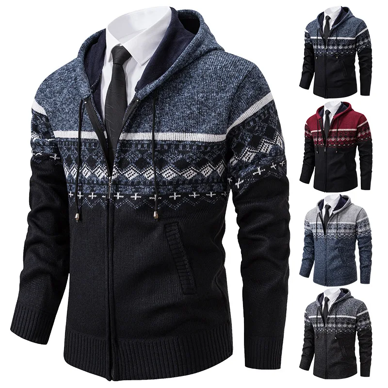 Contrast color patchwork sweater cardigan zipper men's jacket 2023 autumn new youth Korean version business knitwear trend