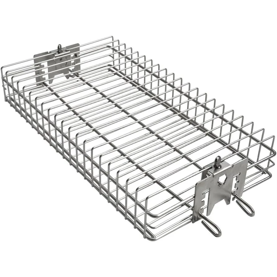 

BBQ Stainless Steel Flat Spit Rotisserie Grill Basket For Any Grill Fits 1/2" Hexagon 3/8" Hexagon 3/8" Square And 5/16" Square Rotisserie Spit Rods