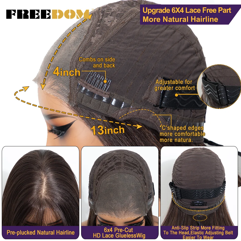 FREEDOM Synthetische Lace-Front-Perücken für Damen, 6x4 Lace-Perücke mit vorgezupfter Haarlinie und Pony, 26 Zoll, Ombré-Braun, einfach aufzusetzen, ohne Klebstoff, für den täglichen Gebrauch. – Detail 6