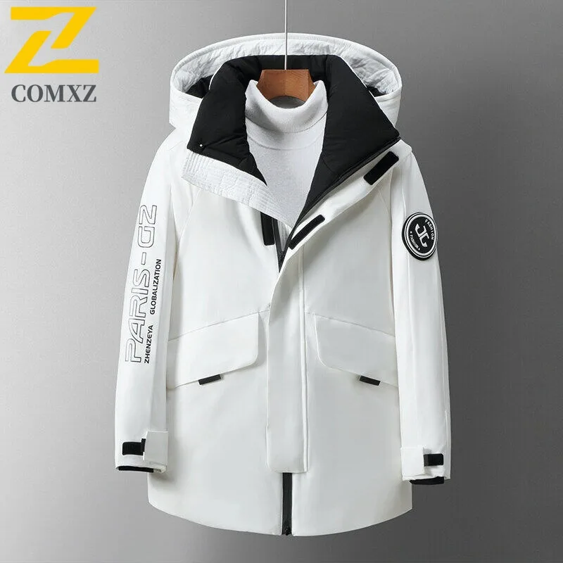 

COMXZ новый пуховик мужской зимний уличный лыжный утепленный теплый парка короткий стиль повседневная повседневная куртка-пуховик со съемным капюшоном 2025