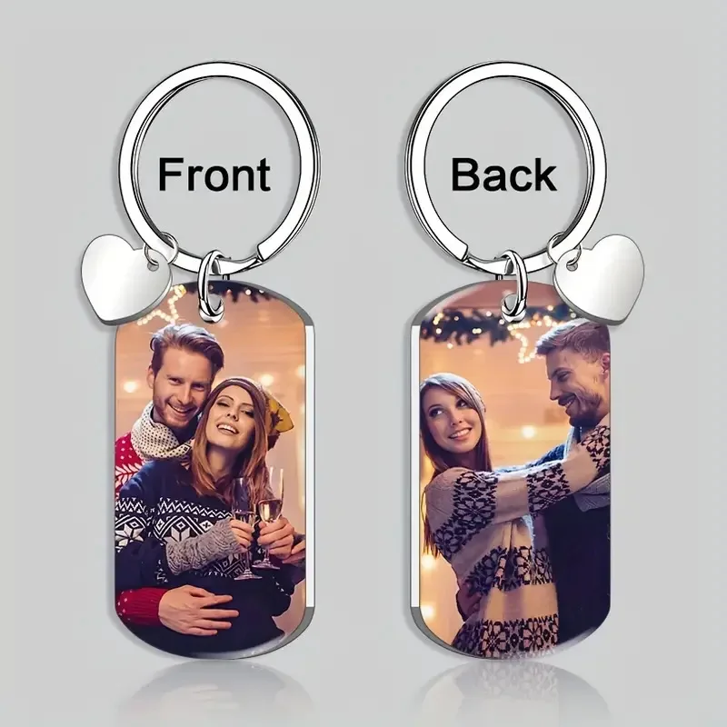 Porte-clés photo personnalisé 2D plat, cadeau de fête, d'anniversaire, pour la famille et les amoureux, porte-clés en alliage avec pendentif en forme de cœur