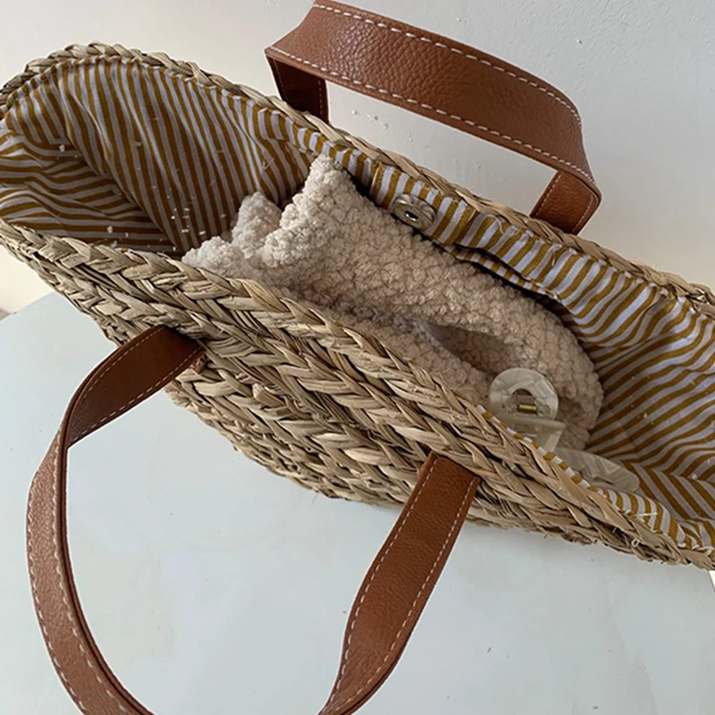 Casual Straw Women Shoulder Bags Woven Handbag Handmade Summer Beach Tote Fashion Exquisite Shopping Bags For Women