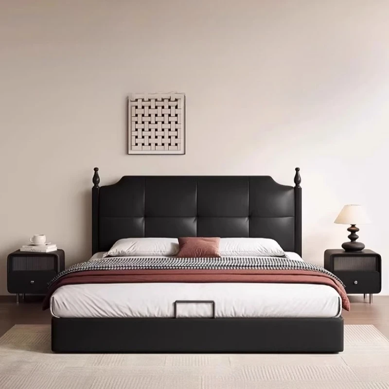 Black Fashion Bedroom Bed King Size Double Bed Home Decor Aesthetic Storage Full Wood Frameide Table With Drawers Furniture Sets