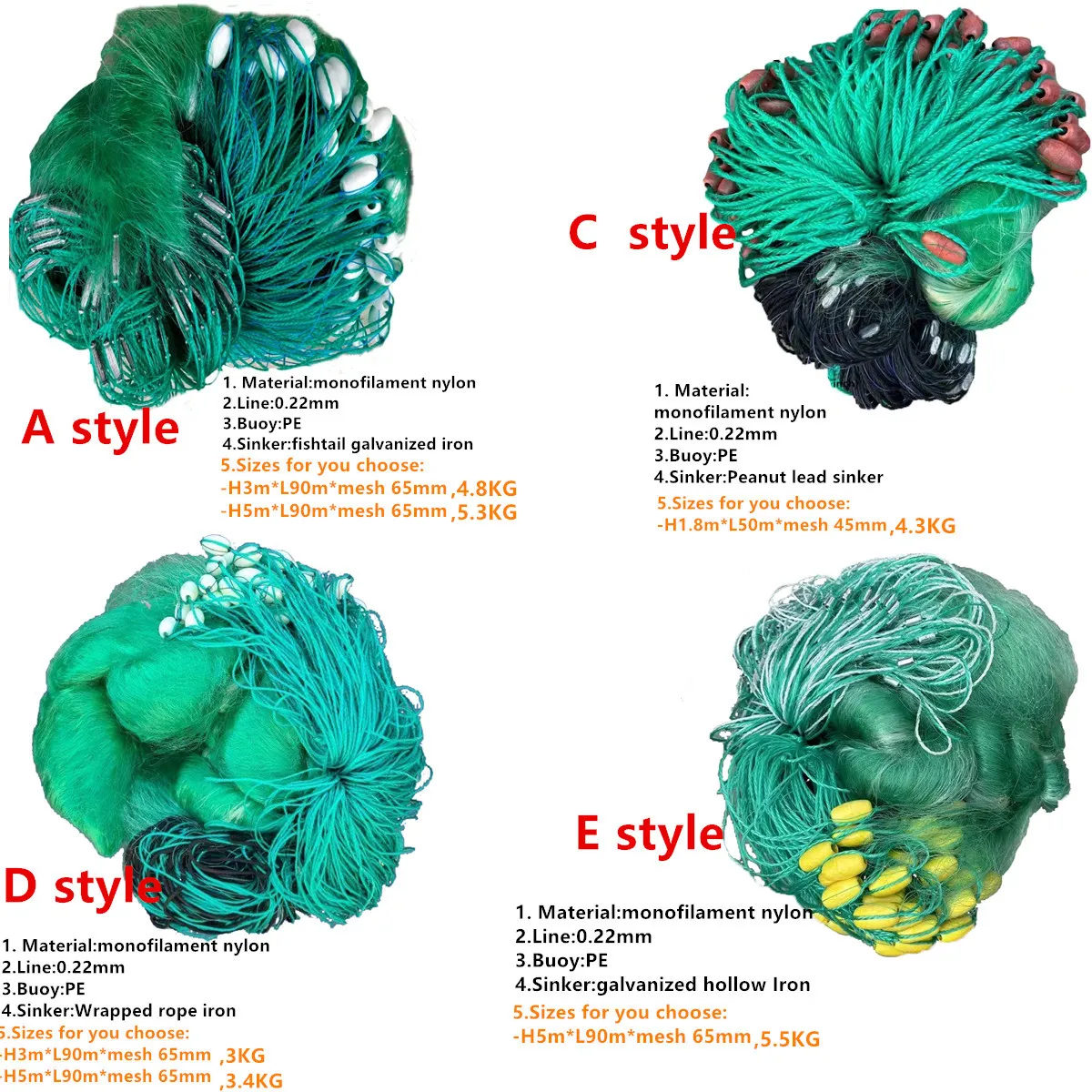Monofilament Nylon Fishing Gill Nets Sea 3 Layers Sinker Network Rede De Pesca Aggravated Evergrooked Rapids Fish Net 3kg -6kg
