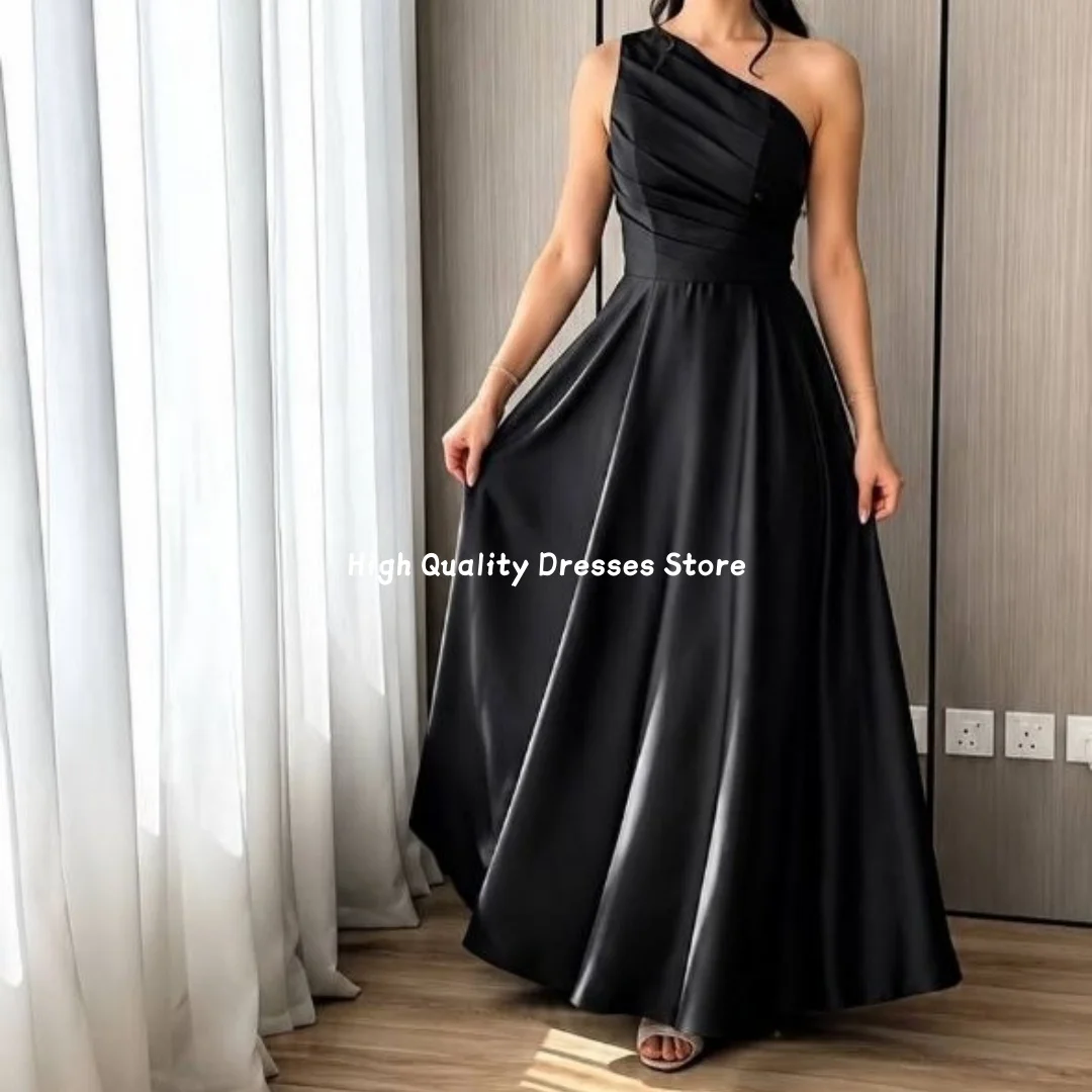 Prom Dresses One‑Shoulder Pleated Satin A‑Line Long Gown Floor Length Wedding Guest Gala Formal Banquet Party Customized