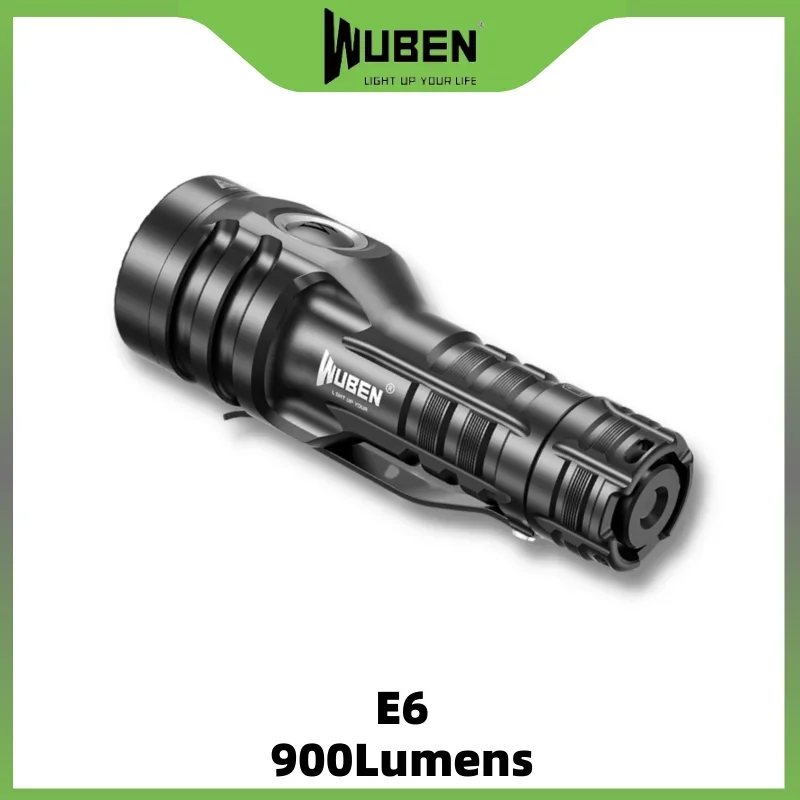 WUBEN E6 Compact EDC Flashlight USB Rechargeable 900Lumens Include Battery