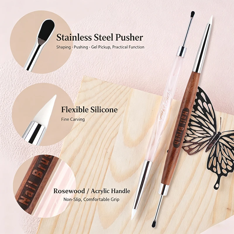 Double‑ended Nail Sculpting Pen Silicone Multi‑function Tool For 3D Nail Carving Embossing Flower Gel Salon Home Manicure